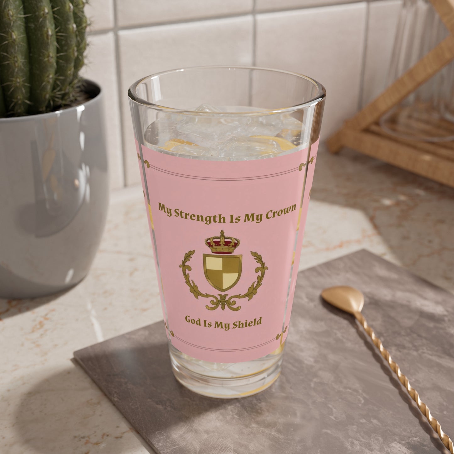 Crown & Crest Spiritual Quote Elegant Mixing Glass with Inspirational Quote, Decorative Drinkware, Gift for Friends, Home Bar Accessory