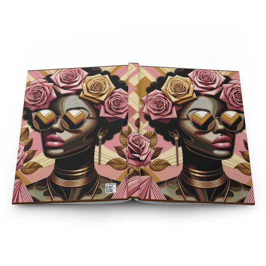Stylish Floral Hardcover Journal, Artistic Journal for Creative Mind, Gift for Writers, Note Taking, Encourage Self-Expression - Pink Roses Lady