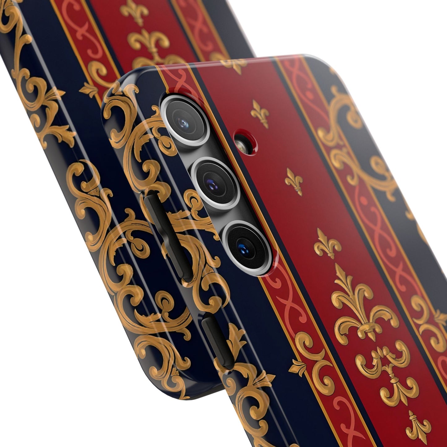 Elegant Vintage Phone Cases, Tough Phone Cover, Stylish Cell Phone Accessories, Durable Phone Protection - Midnight Blue & Dusk Red Gold Baroque