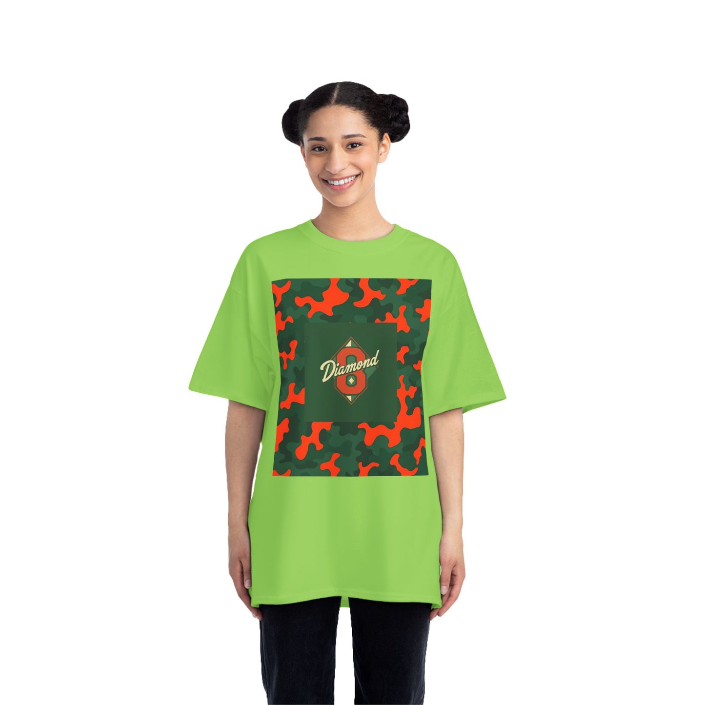 Camo Graphic Tee, Unisex, Trendy Streetwear, Stylish Summer Top, Perfect for Casual Outings - Green & Orange Camo Diamond 8