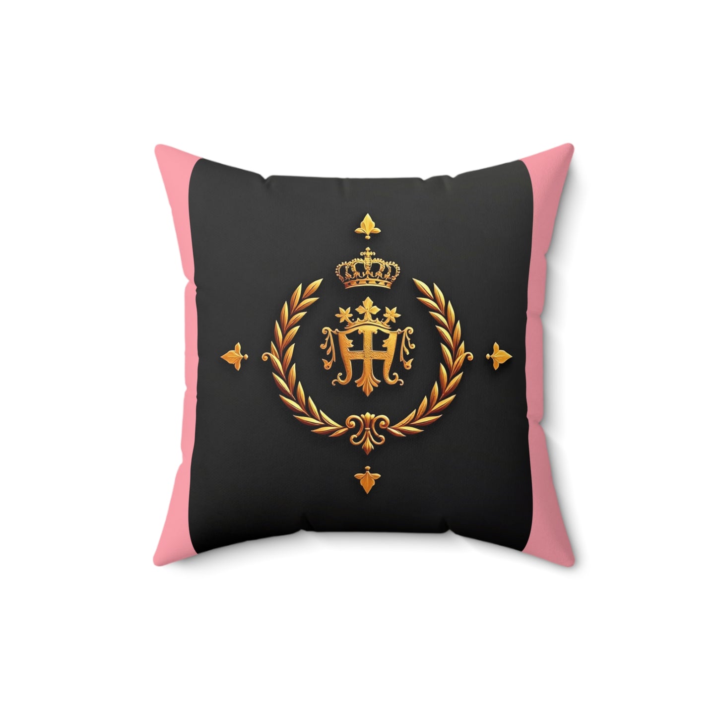 Elegant Monogrammed Square Pillow | Luxury Home Decor, Gift for Her, Housewarming Decor, Sofa Accent - Pink Striped Gold Crest