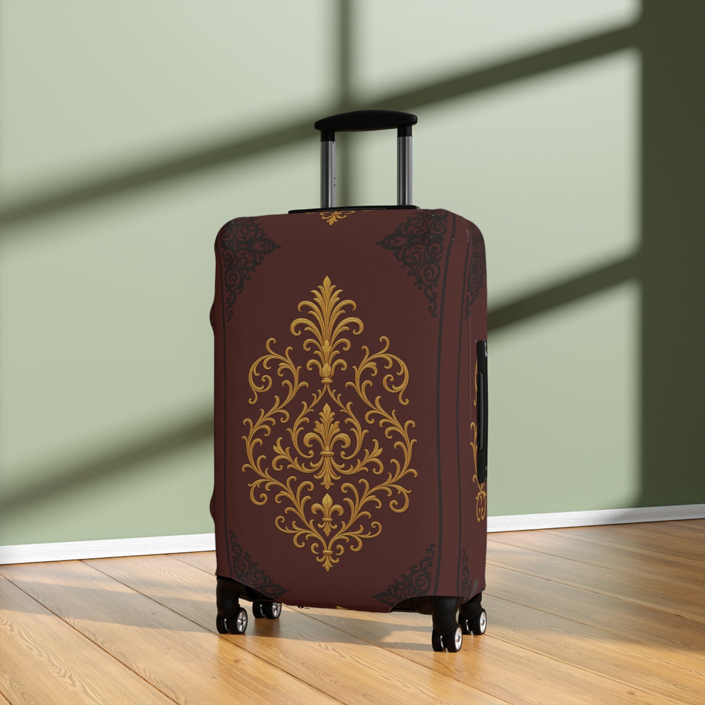 Dusk Burgundy-Black & Gold Baroque Luggage Cover – Burgundy Decorative Travel Protector