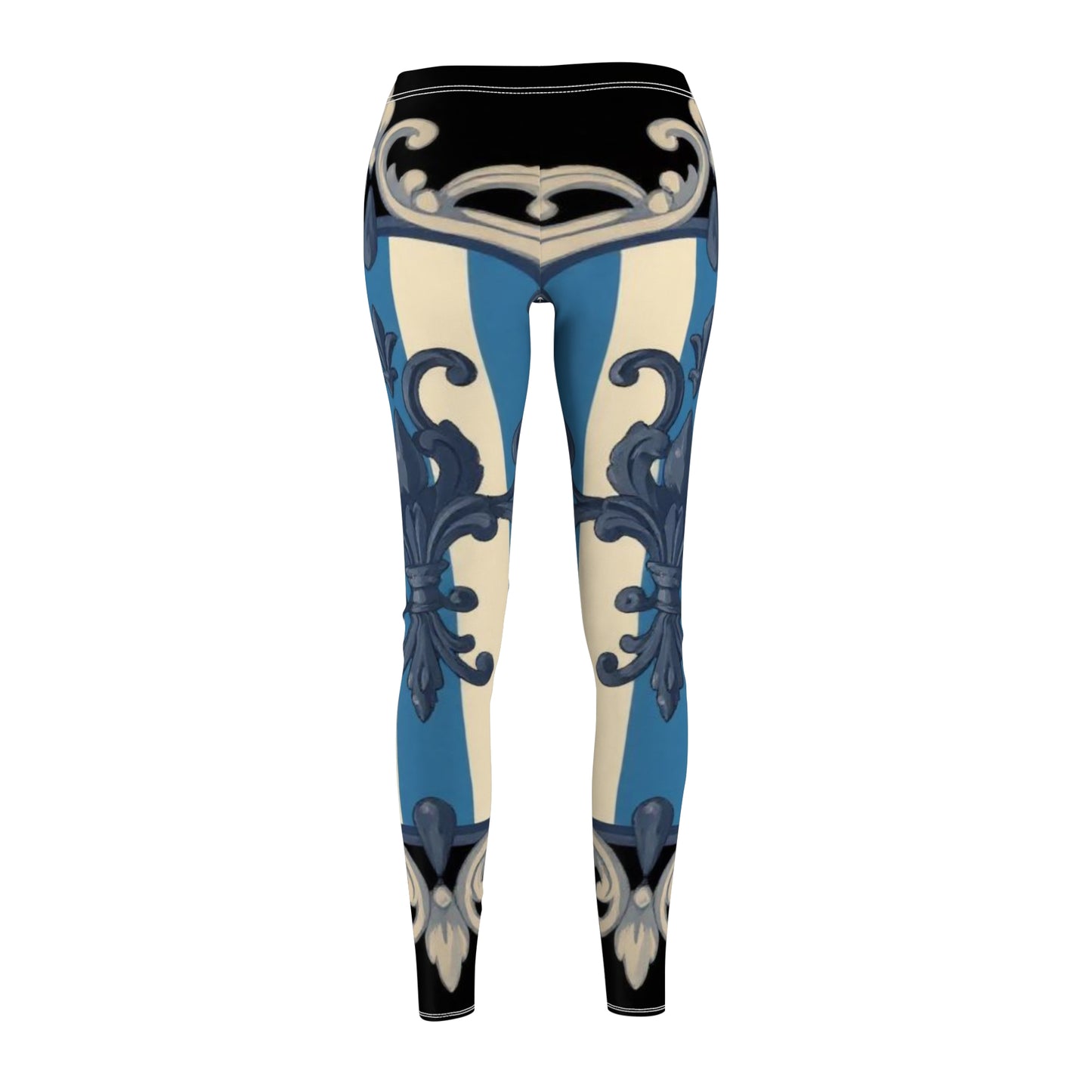 Stylish Blue & Alabaster Striped Baroque Women's AOP Leggings, Unique Patterned Activewear, Casual Everyday Wear, Perfect for Yoga