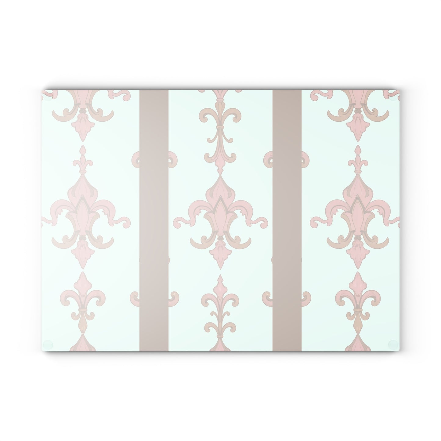 Elegant Floral Glass Cutting Board | Kitchen Decor, Wedding Gift, Home Cooking, Housewarming, Stylish Chopping Board - Brown Striped Pink Arabesque