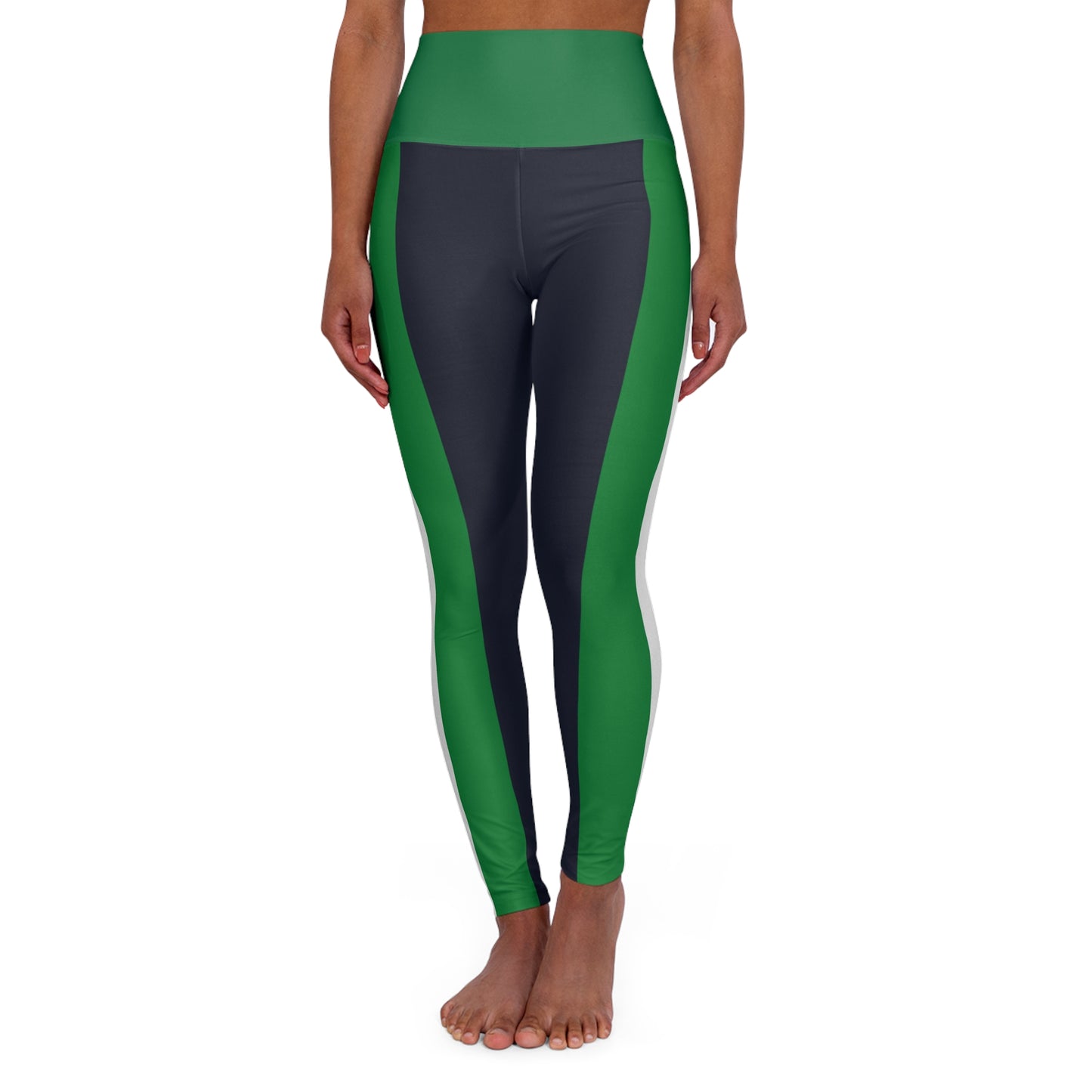 Lunar Midnight & Green-White Striped Vibrant High Waisted Yoga Leggings, Activewear, Fitness Apparel, Workout Leggings, Athleisure, Gifts for Yogis