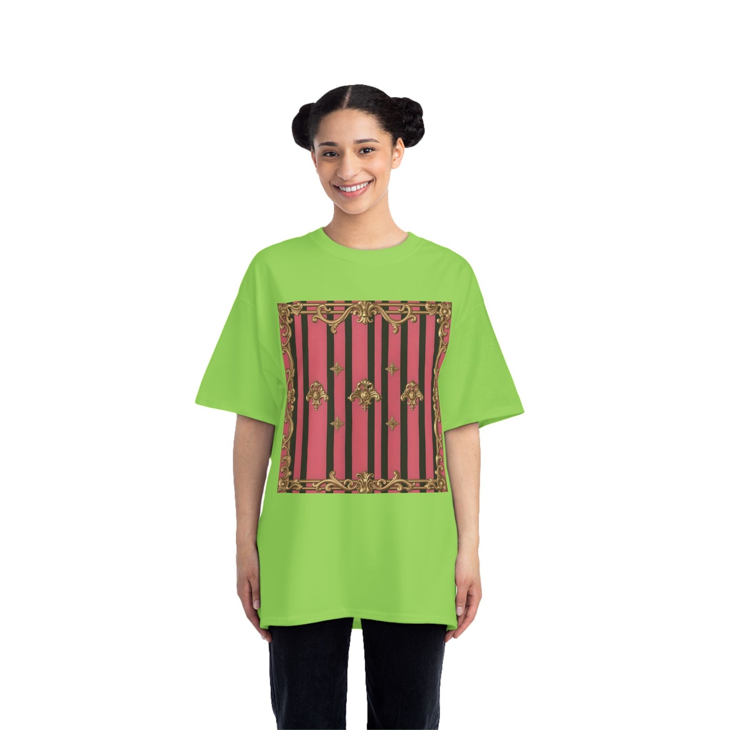 Elegant Baroque Short-Sleeve T-Shirt - Artistic Fashion, Graphics Tee, Unique Gift, Stylish Apparel, Casual Wear - Pink Striped Gold Rococo