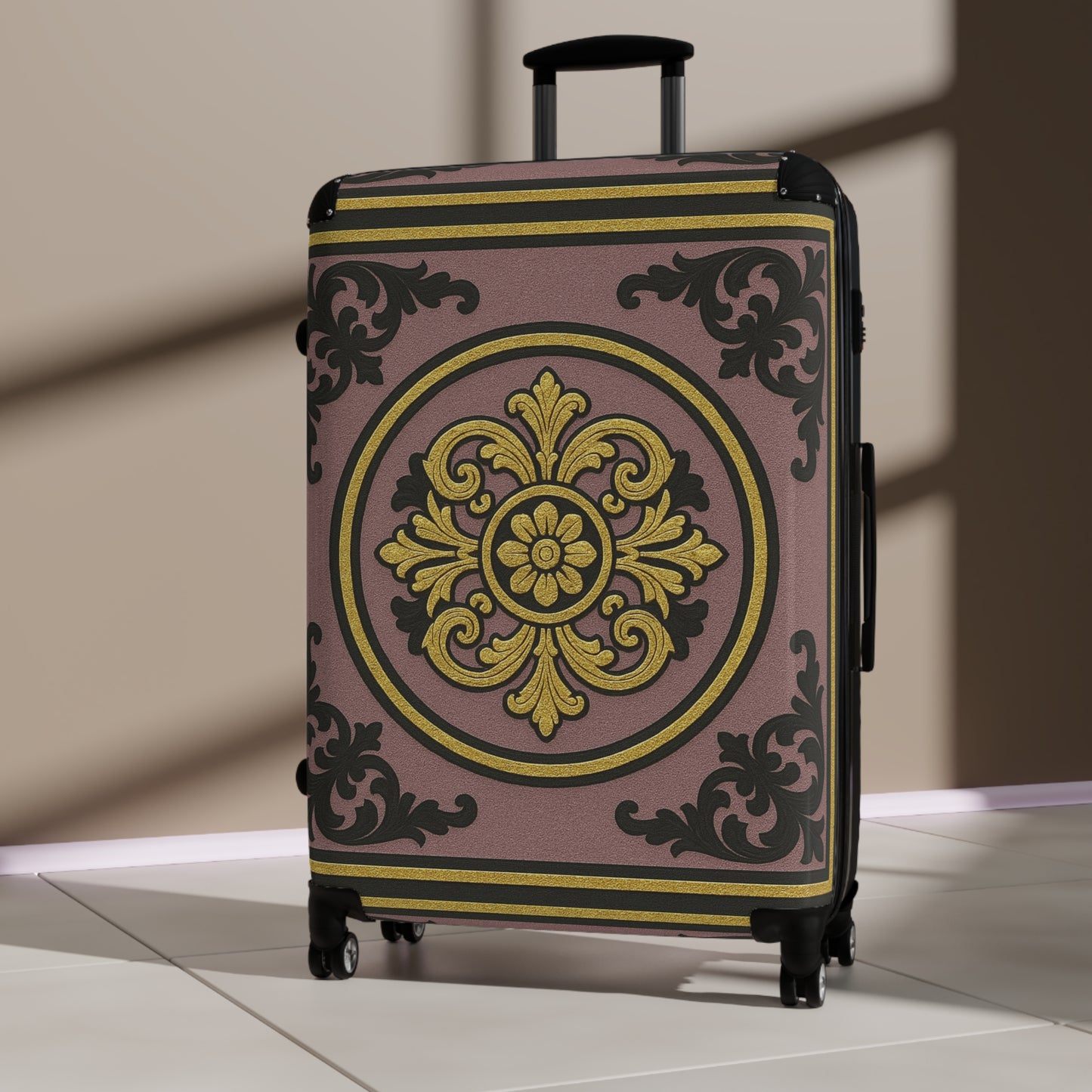 Elegant Gilded Mauve With Gold-Black Baroque Suitcase | Travel Luggage | Vintage Style Bag | Gift for Travelers | Stylish Carry-On | Unique Vacation Gear