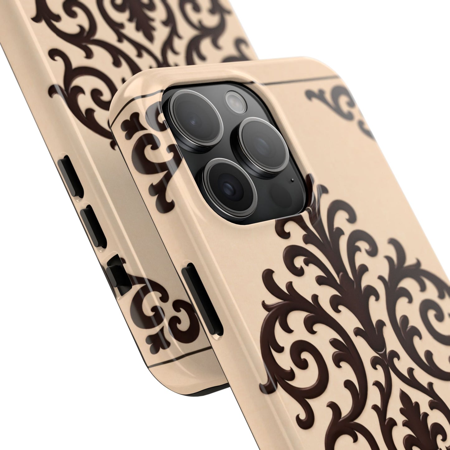 Almond-Beige & Brown Baroque Tough Phone Case — Elegant Beige & Brown Protective Cover