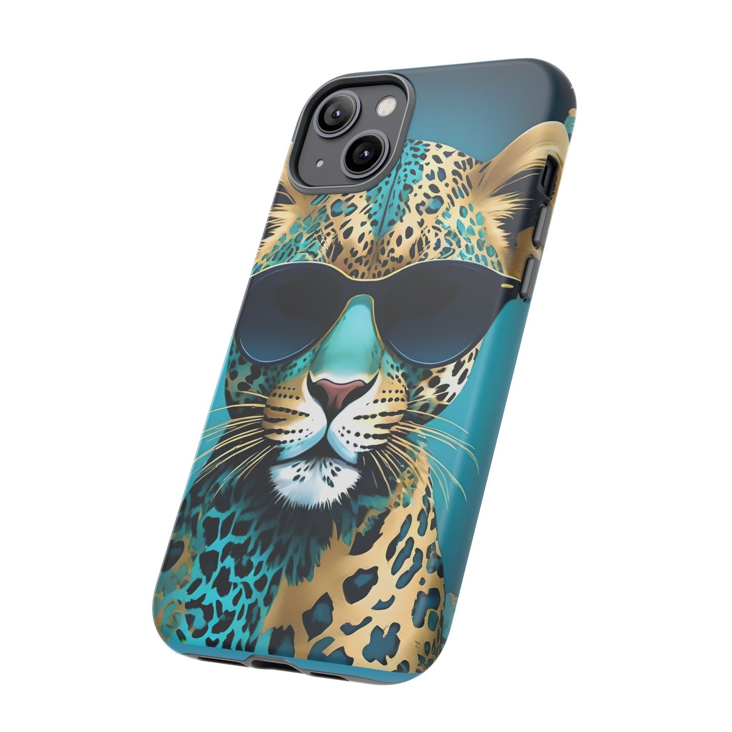 Phone Case - Aqua & Gold Leopard In Sunglasses Design
