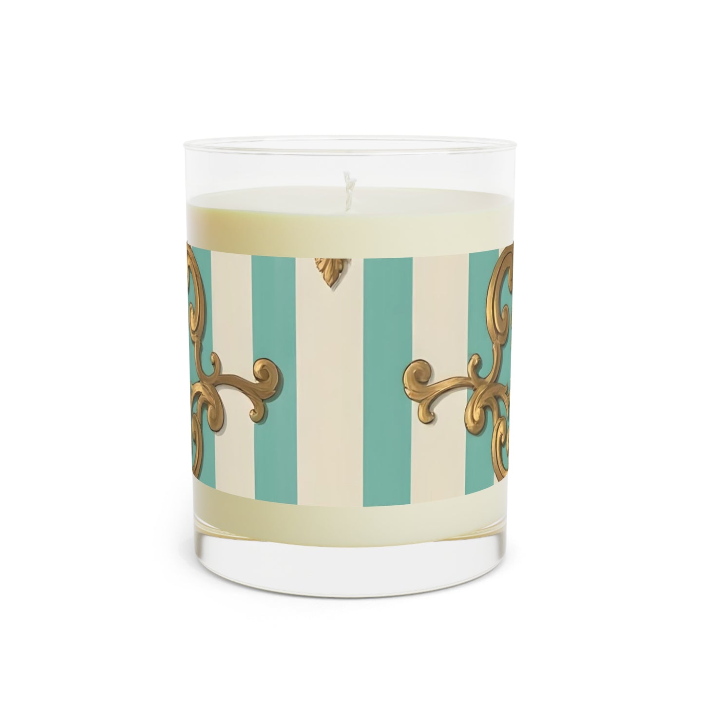 Elegant Scented Candle - Luxe Home Decor, Spa Gift, Aromatherapy, Wedding Favor, Birthday Present - Matte Green Striped Rococo