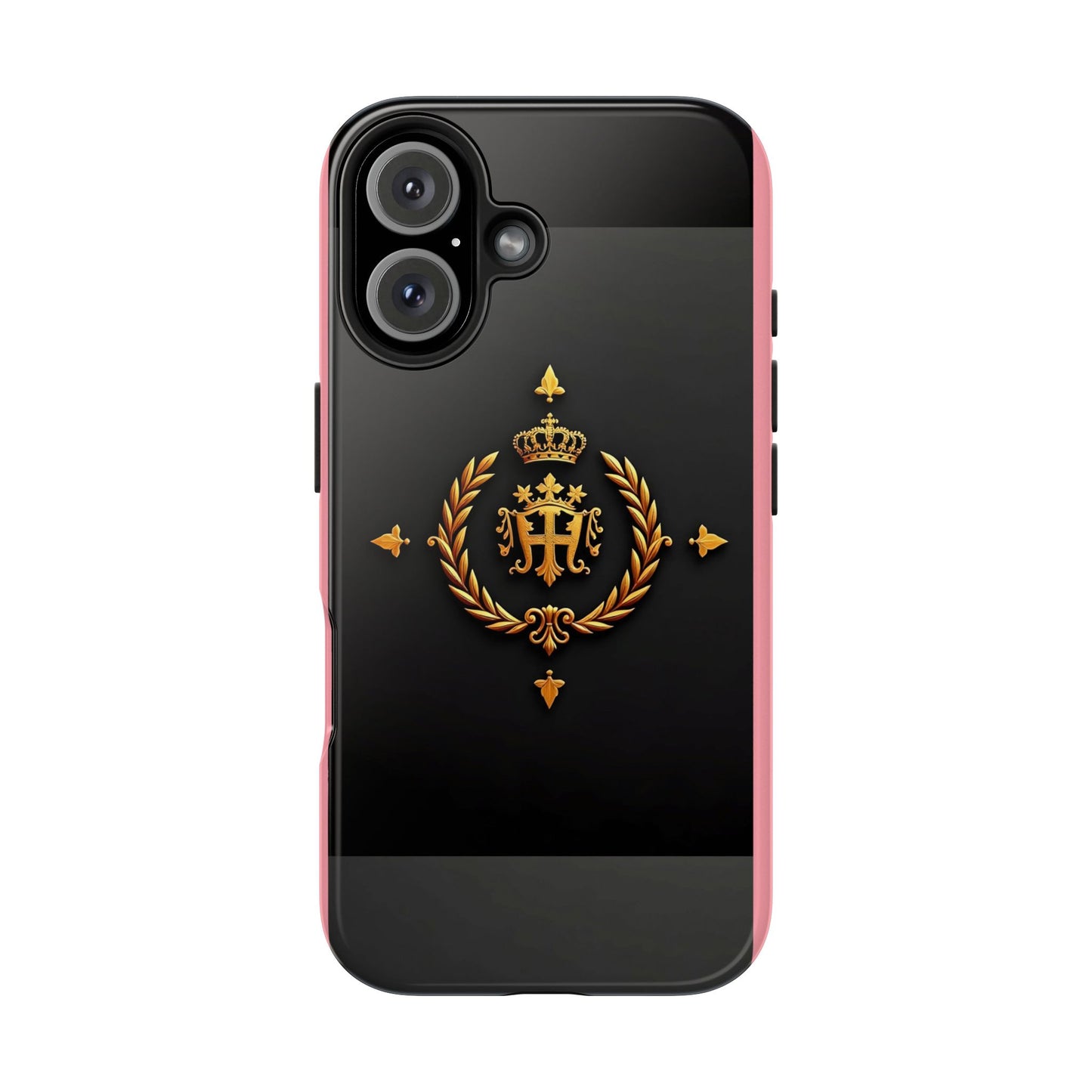 Tough Phone Case with Regal Design - Elegant Phone Protection, Gift for Him/Her, Royalty Inspired - Pink Striped Gold Crest