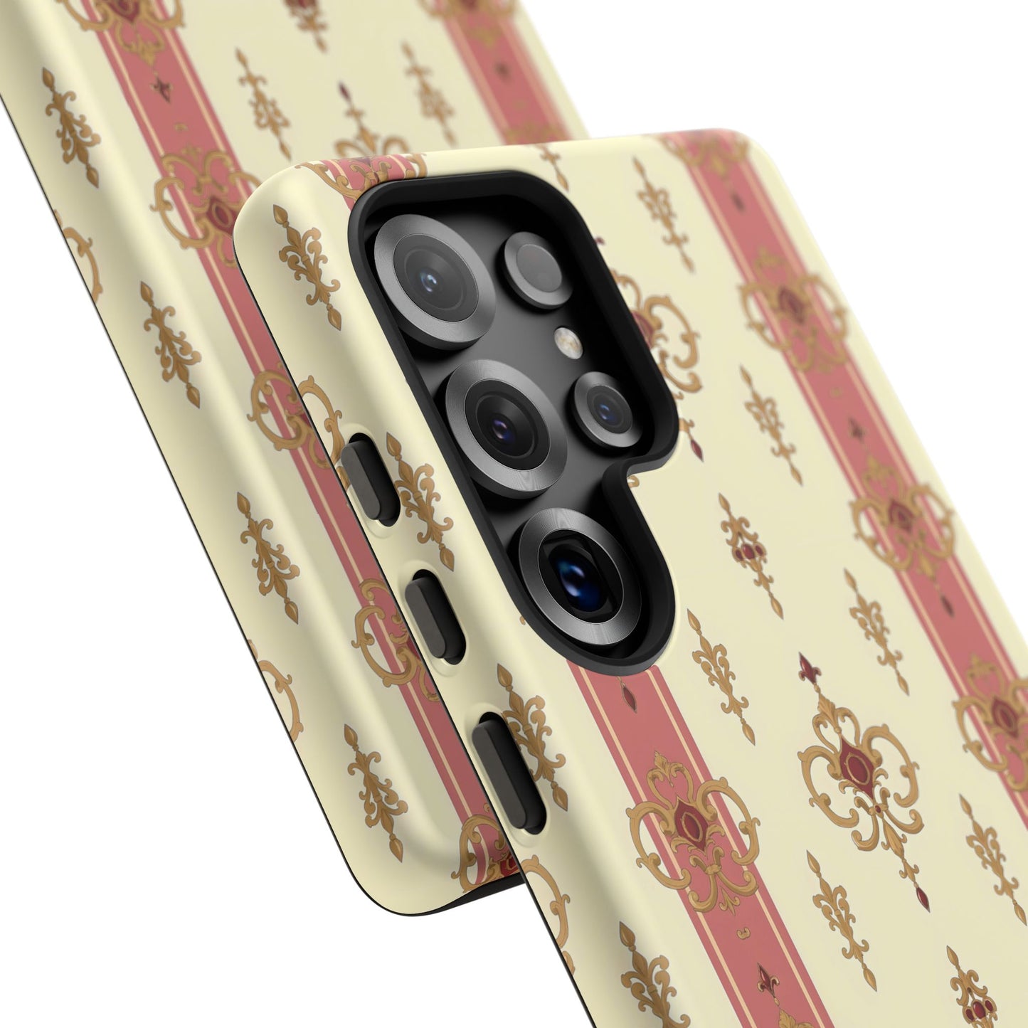 Elegant Floral Motif Phone Case - Tough Cases with Vintage Design - Mauve Striped Gold Damask