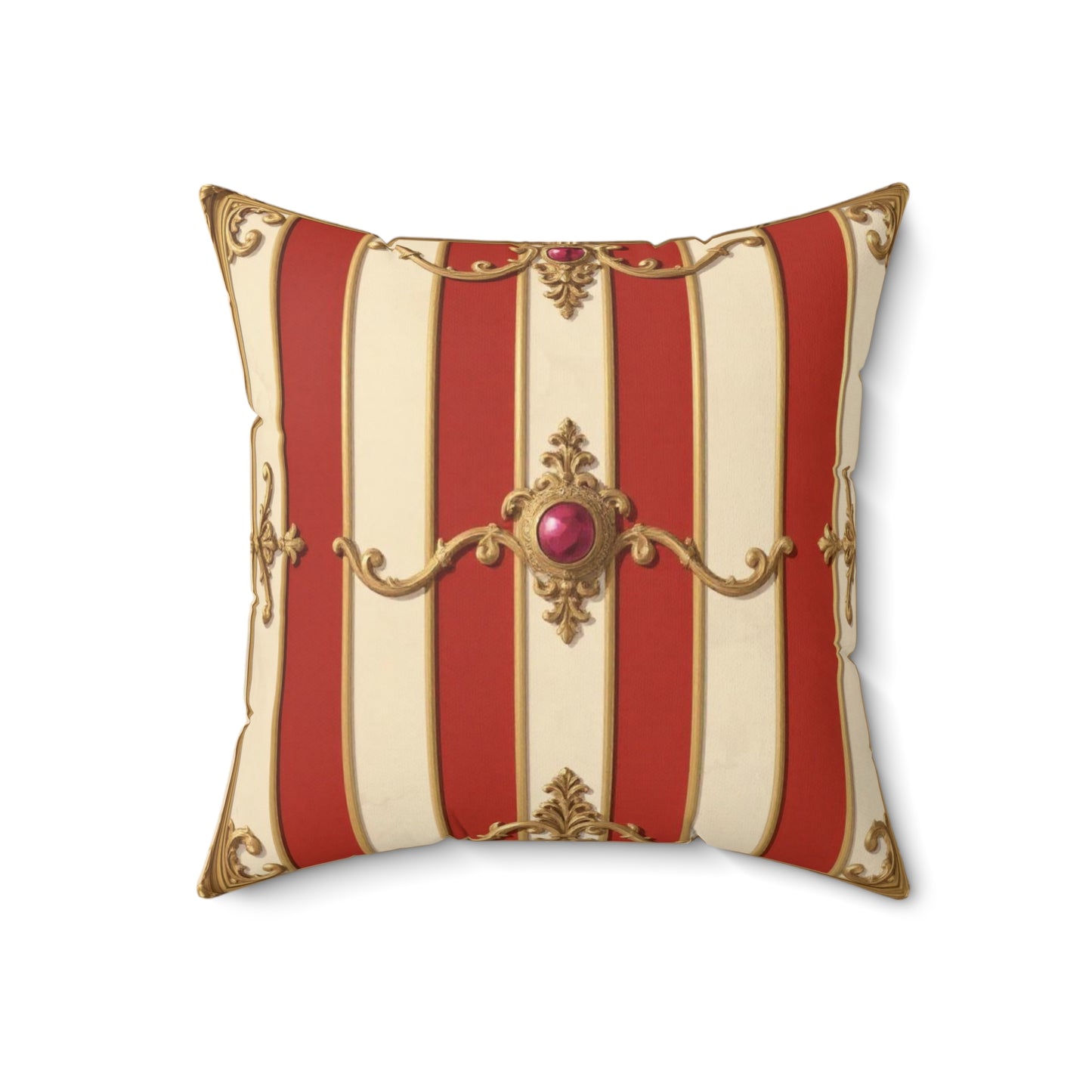 Vintage Glam Square Pillow with Regal Design - Alabaster & Dusk Orange Striped Baroque