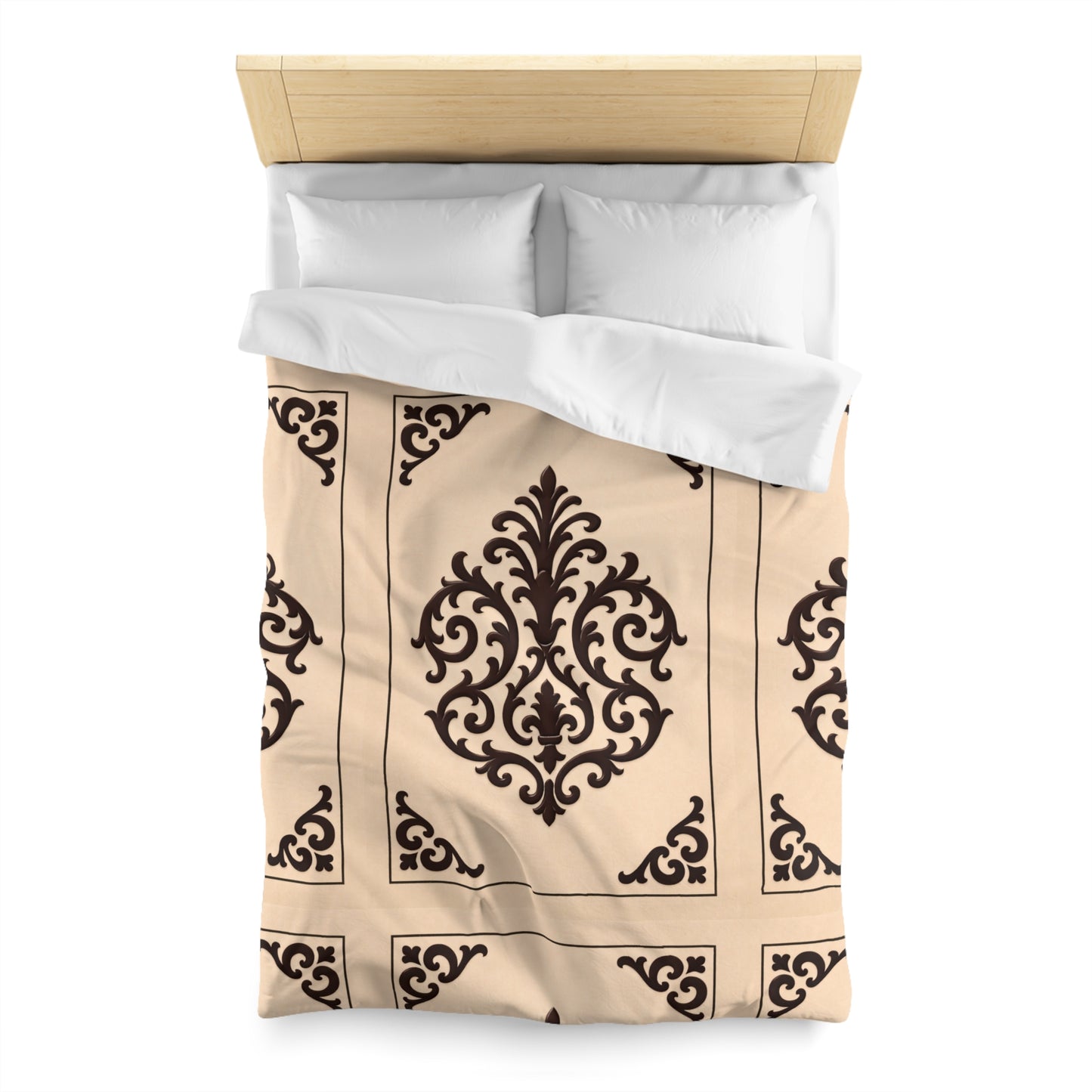 Almond-Beige & Brown Baroque Microfiber Duvet Cover — Classic Beige & Brown Decorative Bedding