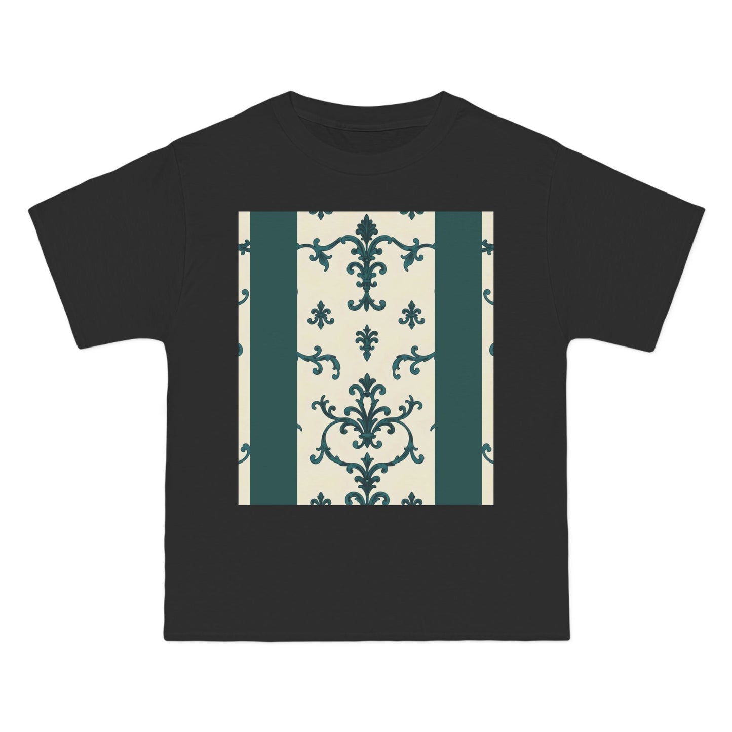 Vintage-Inspired Short-Sleeve T-Shirt, Casual Wear, Graphic Tee, Summer Outfit, Gift for Friends, Retro Design - Teal Striped Rococo