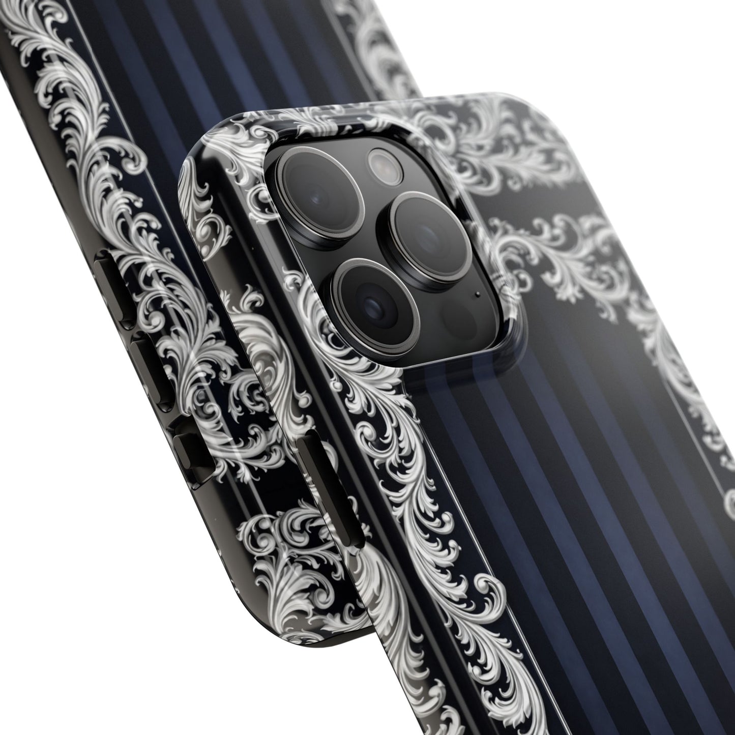 Navy Stripes & Baroque Tough Phone Case — Protective Decorative iPhone Case
