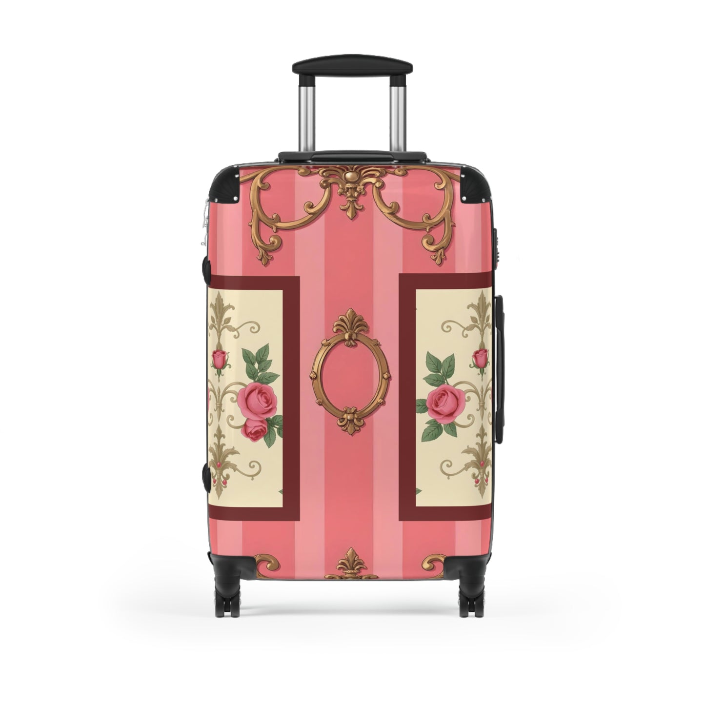 Vintage Floral Design Suitcase | Stylish Travel Luggage for Fashion Lovers - Pink Striped Baroque & Roses