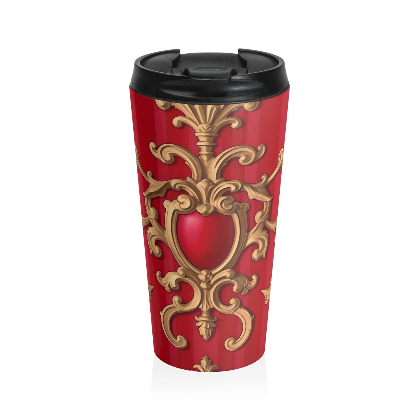 Elegant Red Baroque Stainless Steel Travel Mug - Stylish Coffee Cup, Gift for Coffee Lovers, Home Office Accessory