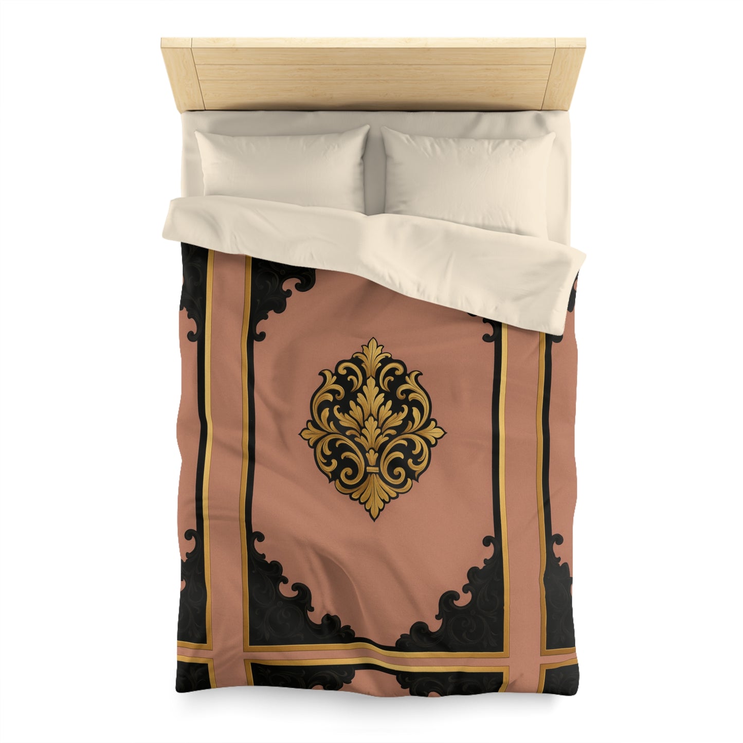 Mauve & Black-Gold Elegant Baroque Microfiber Duvet Cover - Chic Bedroom Decor, Luxurious Bedding, Home Makeover, Gift for Her, Elegant Style