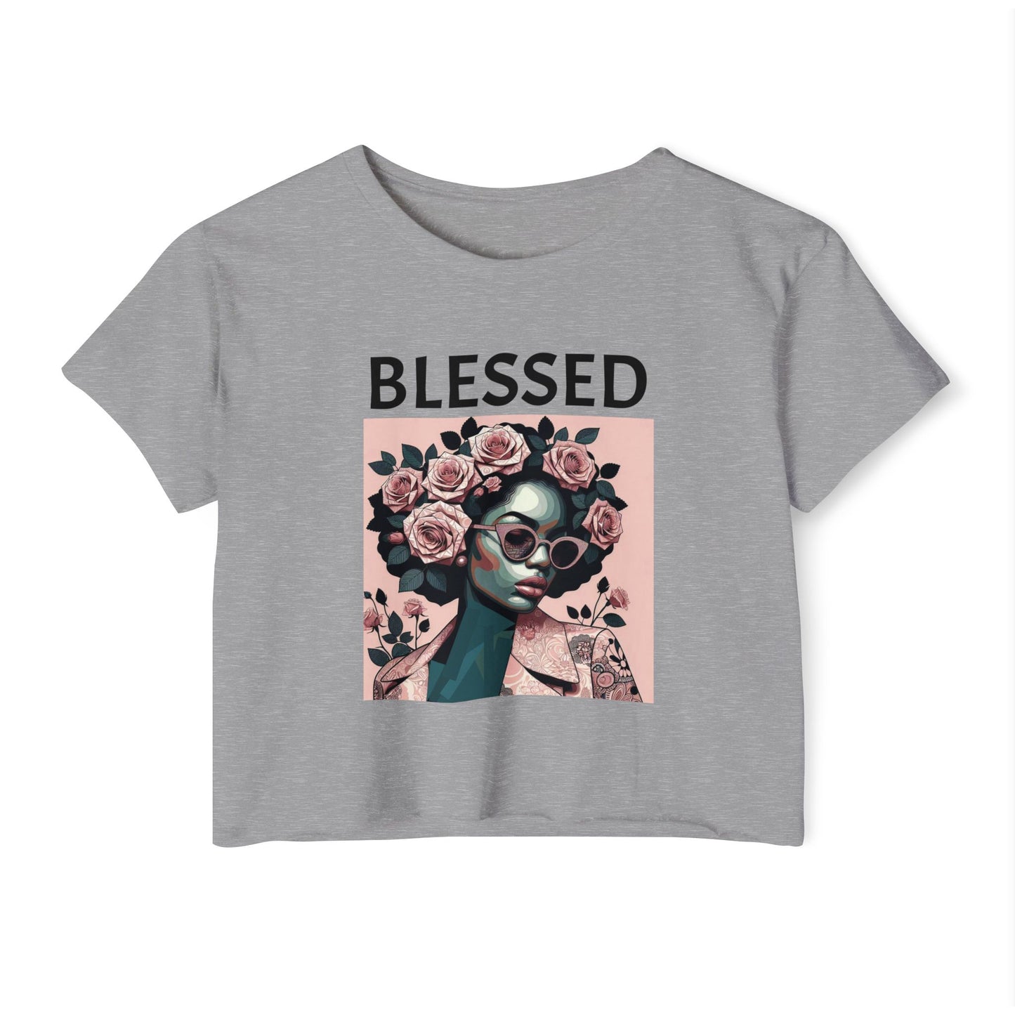 Blessed Women's Festival Crop Top - Boho Chic Tee, Summer Vibes, Perfect for Music Festivals, Gifts for Her, Trendy Lounge Wear - Black Lettering