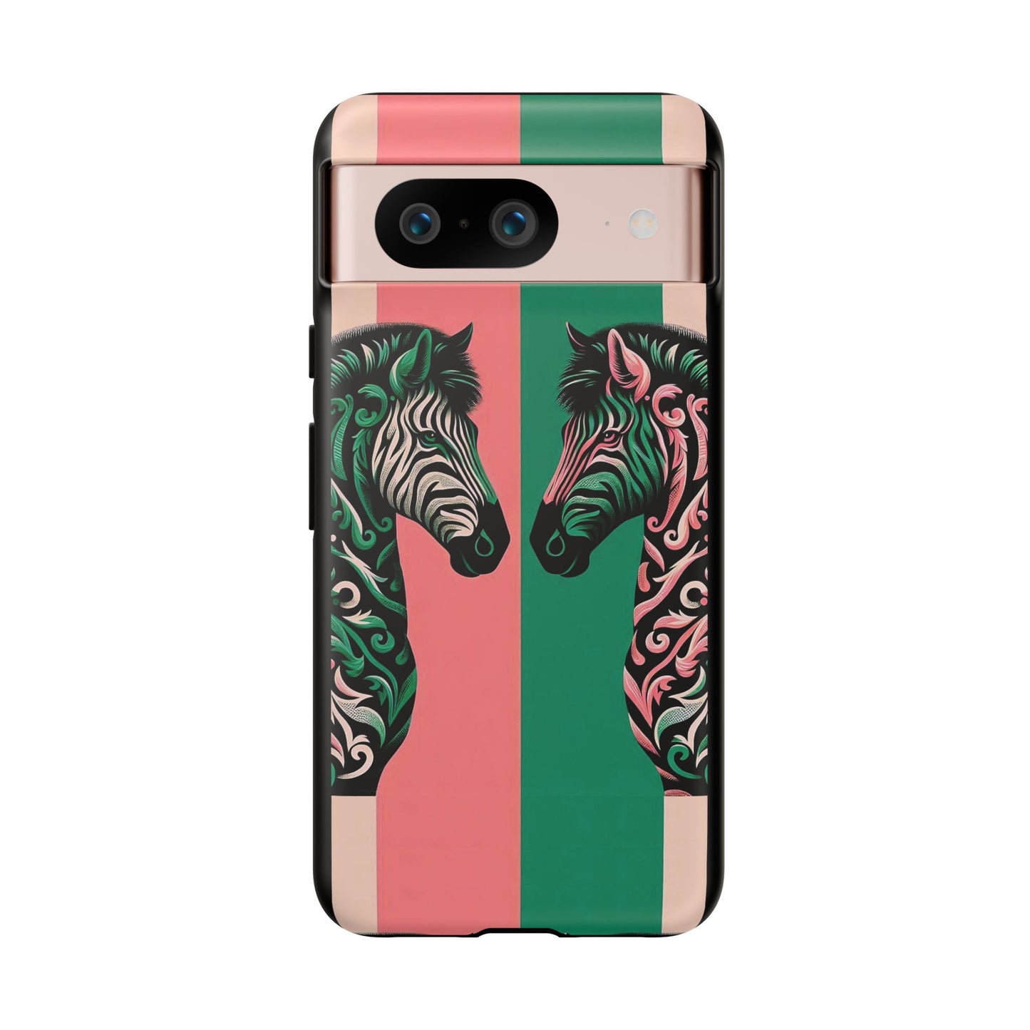 Phone Case - Elegant Pink & Green Zebra Damask Design
