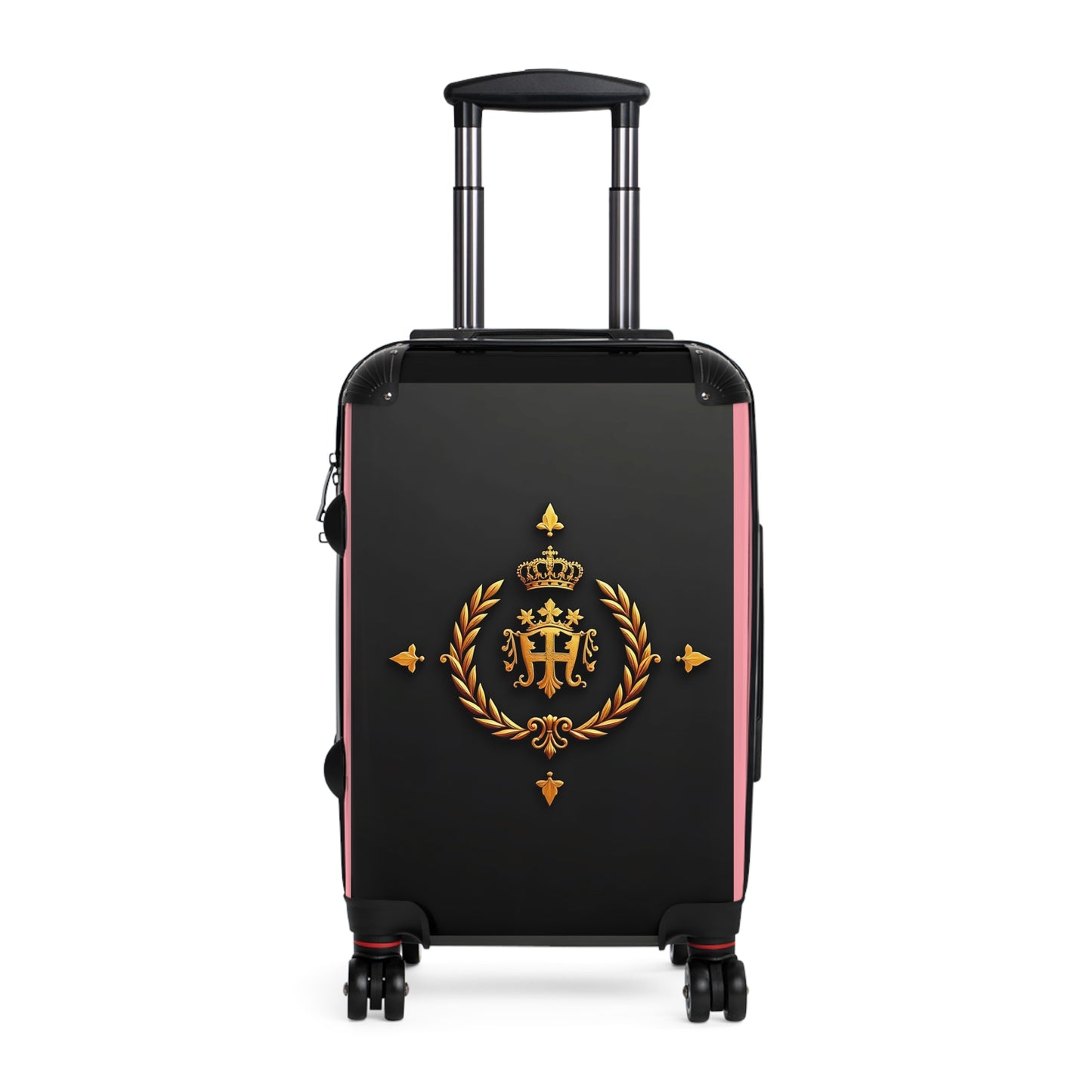 Regal Crown Suitcase, Stylish Travel Luggage, Vacation Essentials, Personalized Carry-On, Unique Gift for Travelers - Pink Striped Gold Crest
