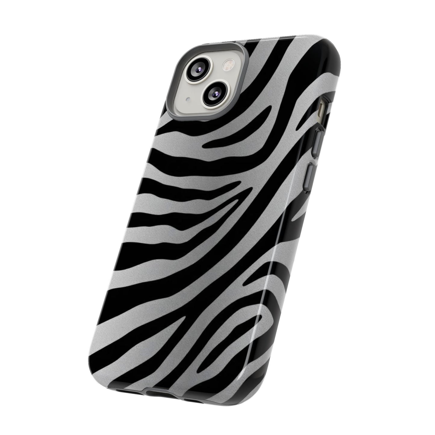 Zebra Print Tough Phone Case - Silver