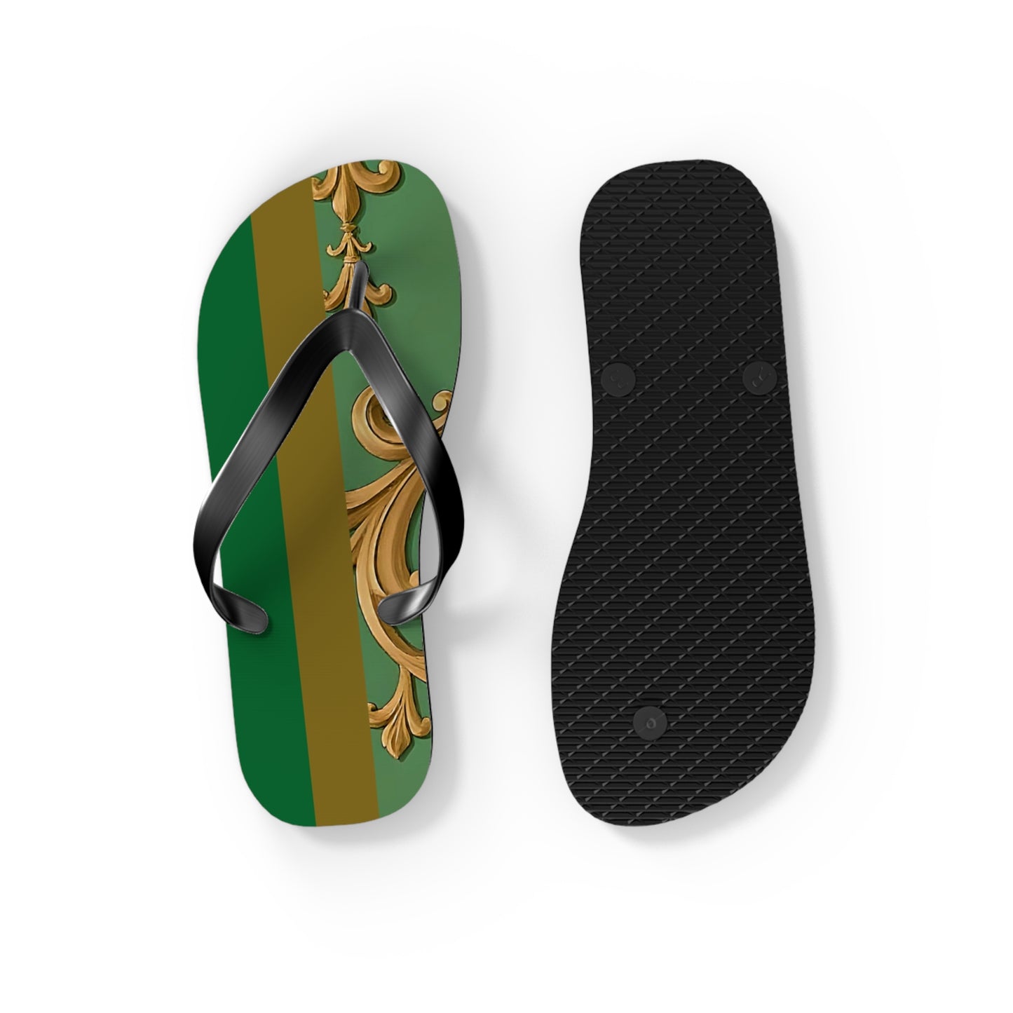 Stylish Summer Flip Flops | Elegant Beach Sandals | Trendy Footwear for Vacation | Perfect Gift for Hot Days - Olive Green Striped Rococo