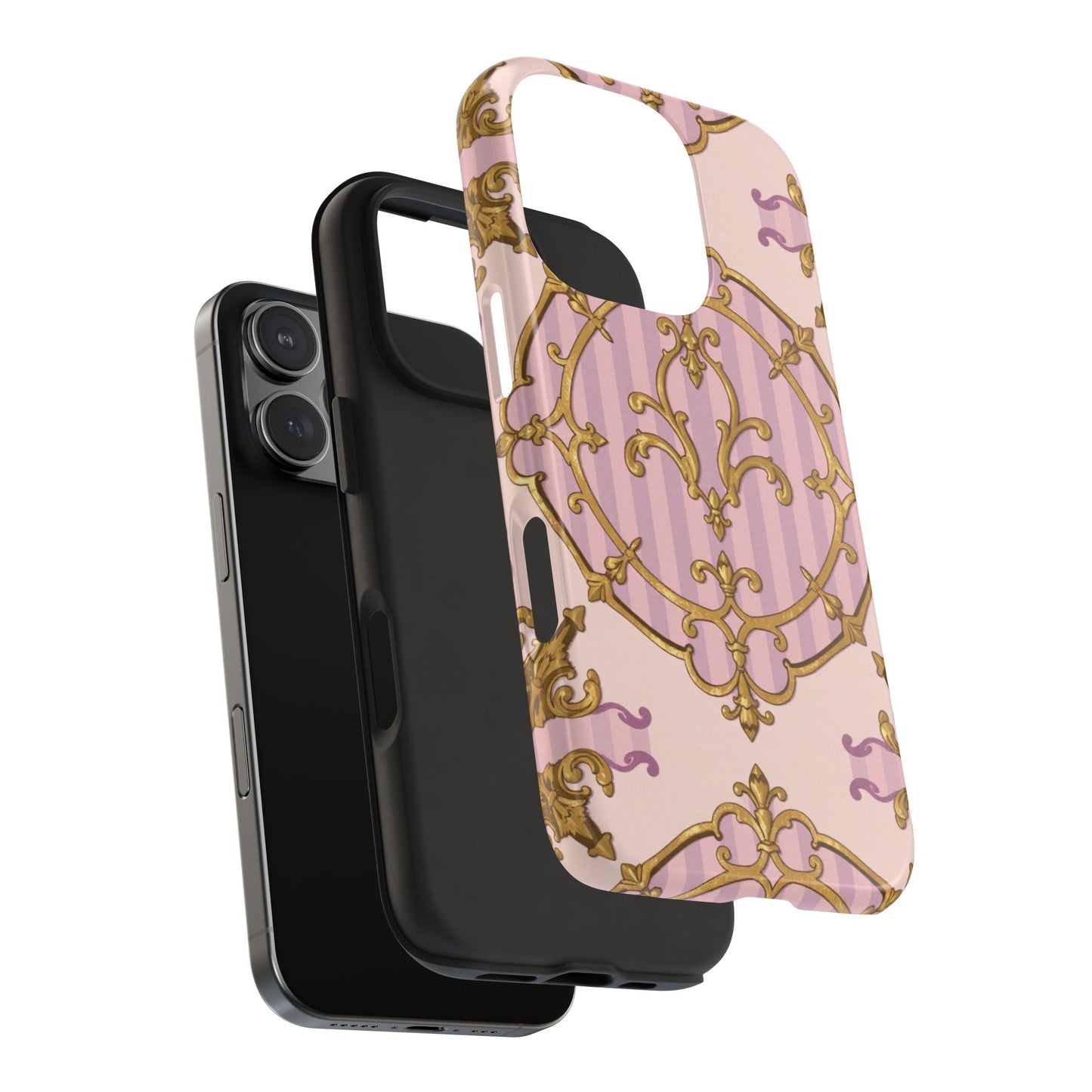 Elegant Vintage Phone Case, Tough Phone Case, Lavender & Alabaster Striped Gold Baroque Phone Cover, Stylish Phone Protector, Gift for Her