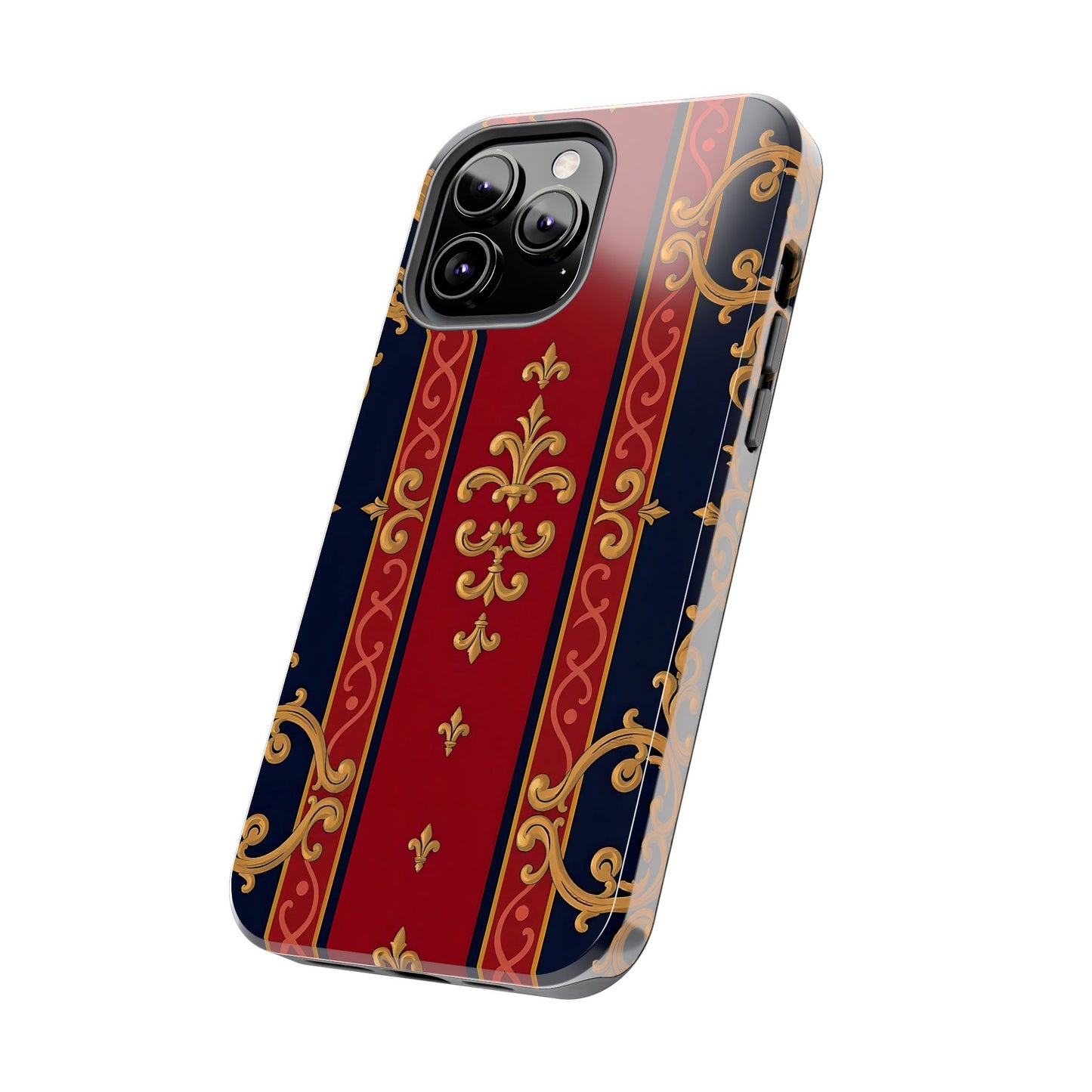 Elegant Vintage Phone Cases, Tough Phone Cover, Stylish Cell Phone Accessories, Durable Phone Protection - Midnight Blue & Dusk Red Gold Baroque