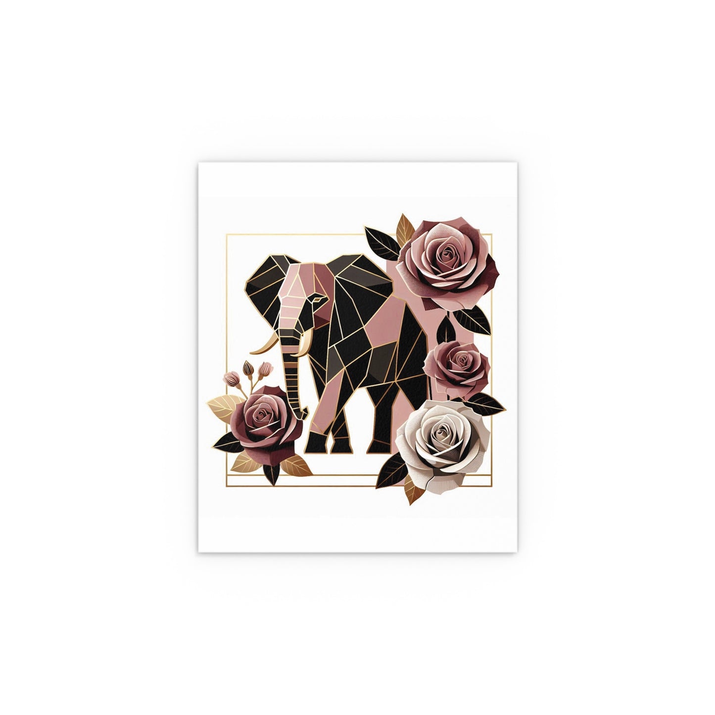 Elegant Floral Silk Poster - Indoor/Outdoor Wall Art for Home Decor - Brown & Mauve Elephant & Roses