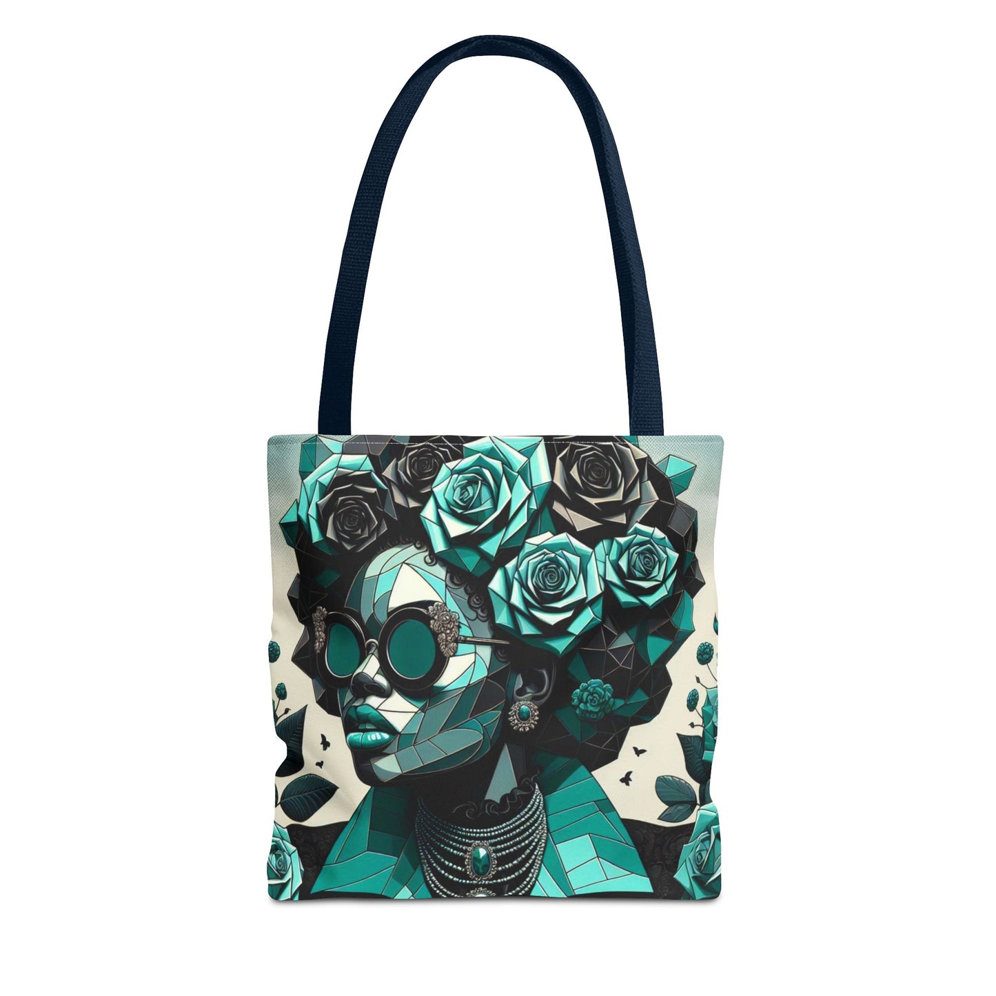 Chic Floral Tote Bag - Stylish Eco-Friendly Handbag for Everyday Use, Perfect for Gifts, Shopping, Beach, Art Lovers - Turquoise & Black Roses Lady