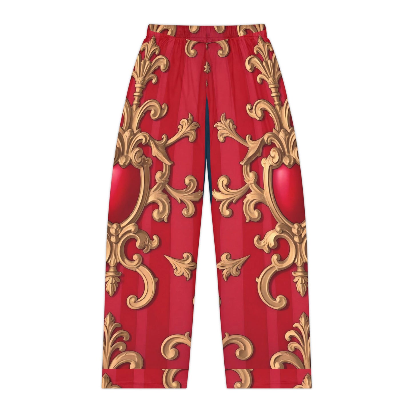 Luxurious Gold & Red Women's Pajama Pants, Elegant Sleepwear, Cozy Lounge Pants, Holiday Gift, Relaxation Wear - Blue &Red Striped Baroque