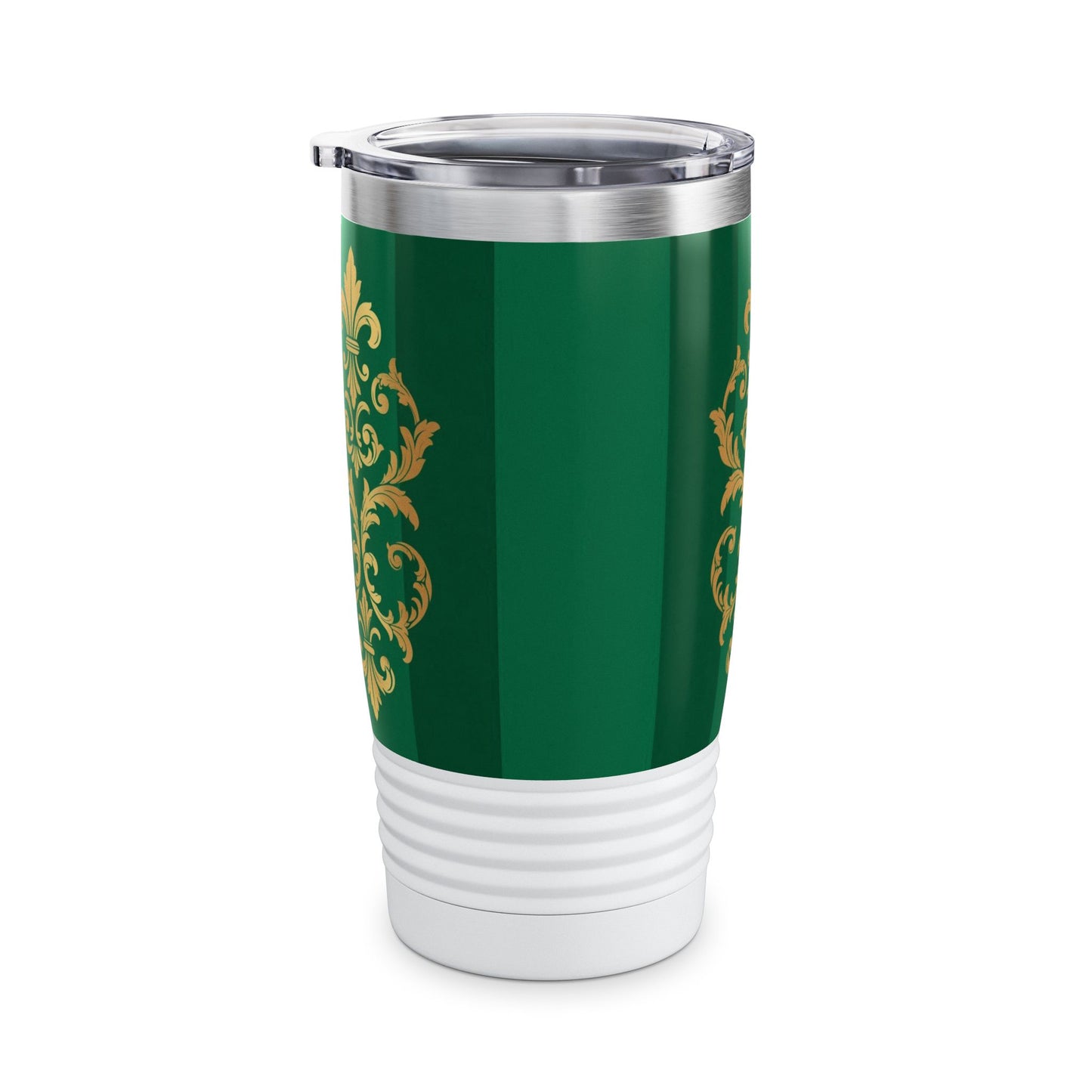 Green Striped Gold Baroque 20oz Tumbler — Elegant Insulated Travel Cup