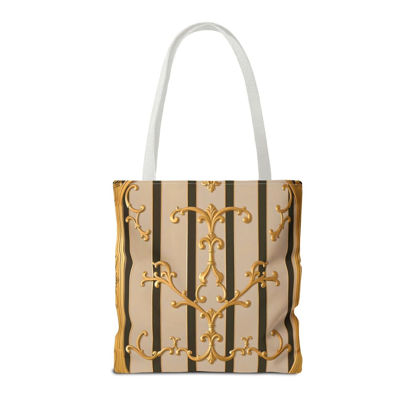 Elegant Gold Pattern Tote Bag - Stylish Carryall for Everyday Use, Eco-Friendly Shopping, Gift for Her - Beige Striped Gold Rococo