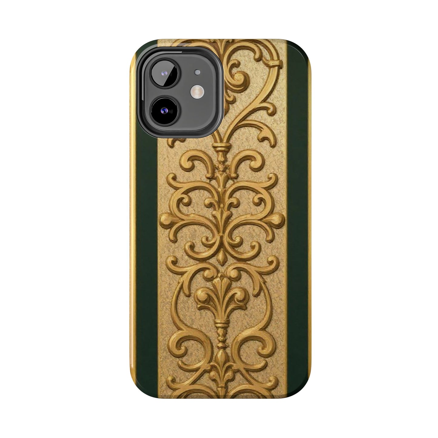 Elegant Teal Striped Gold Baroque Vintage Phone Case, Durable Cell Phone Cover, Floral Phone Protection, Personalized Gift Idea