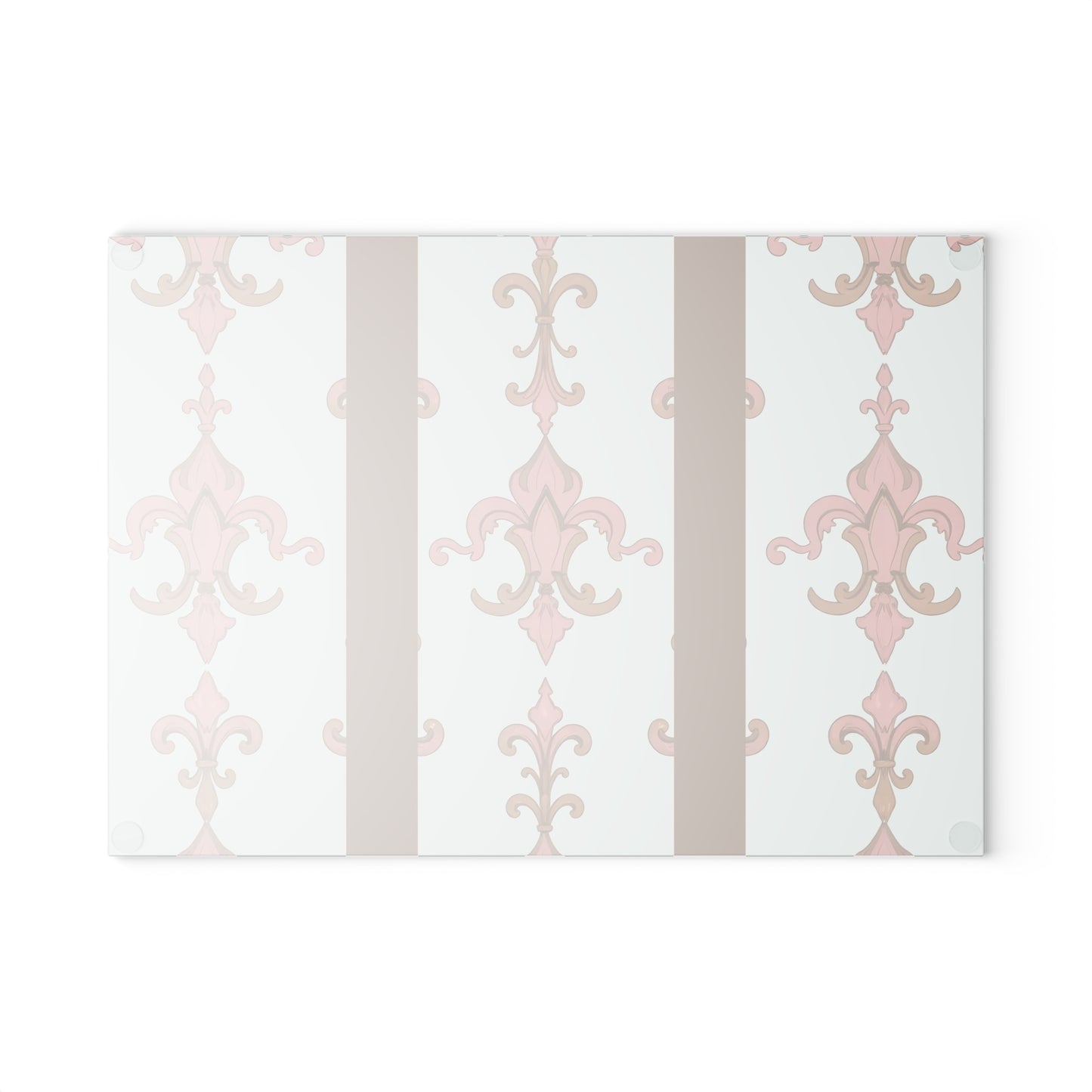 Elegant Floral Glass Cutting Board | Kitchen Decor, Wedding Gift, Home Cooking, Housewarming, Stylish Chopping Board - Brown Striped Pink Arabesque