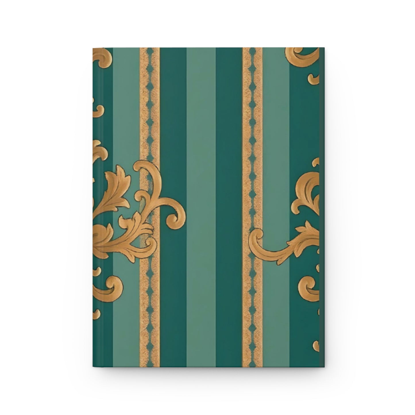 Elegant Floral Motif Hardcover Journal - Stylish Writing Notebook - Teal Striped Gold Damask