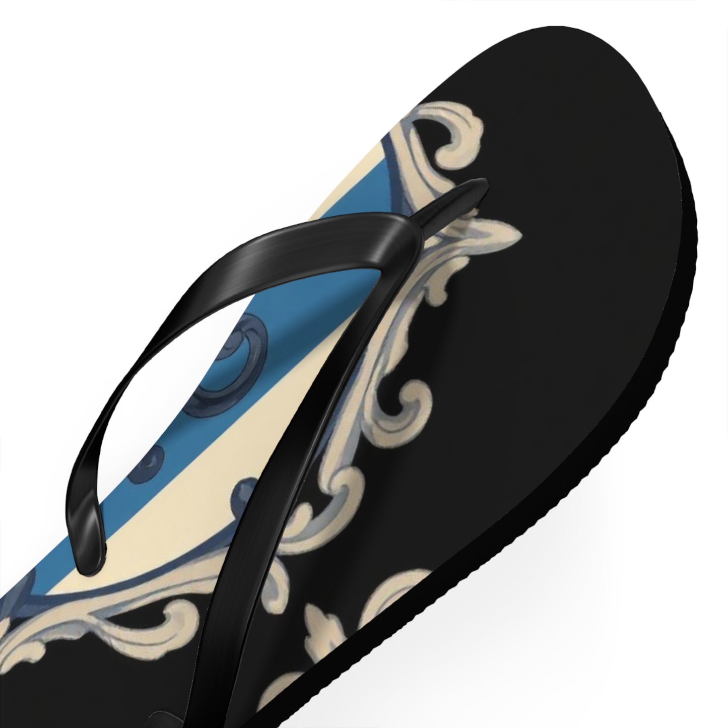 Stylish Blue & Alabaster Striped Baroque Beach Flip Flops, Summer Footwear, Vacation Sandals, Casual Footwear, Pool Party Essentials