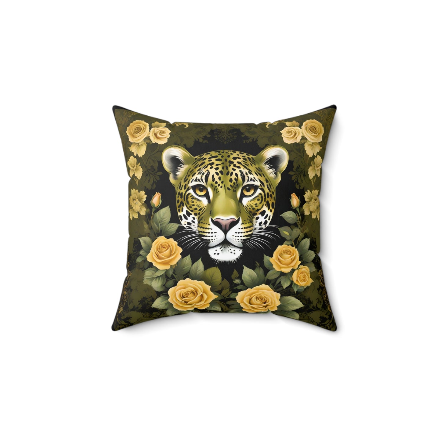 Elegant Leopard Decorative Pillow with Floral Design - Olive Leopard