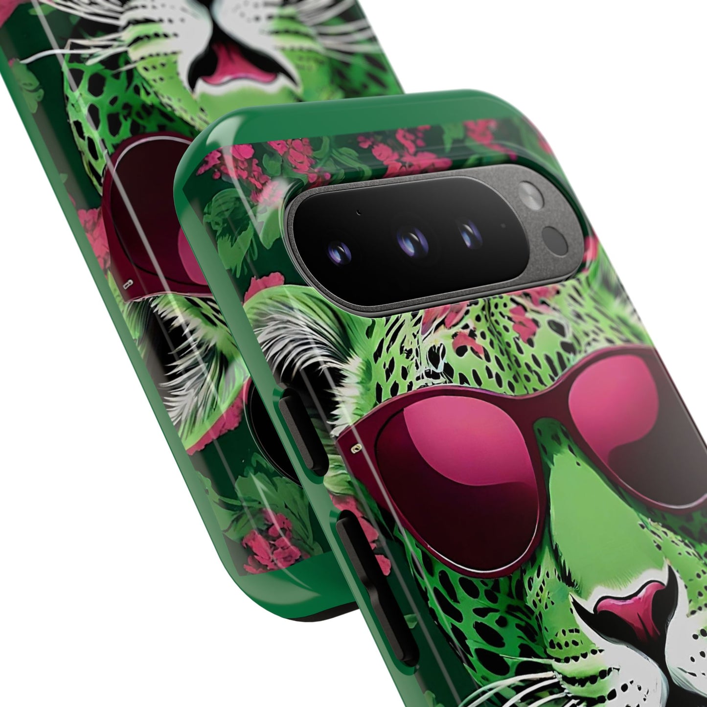 Phone Case - Lime Green & Burgundy Leopard In Sunglasses Design