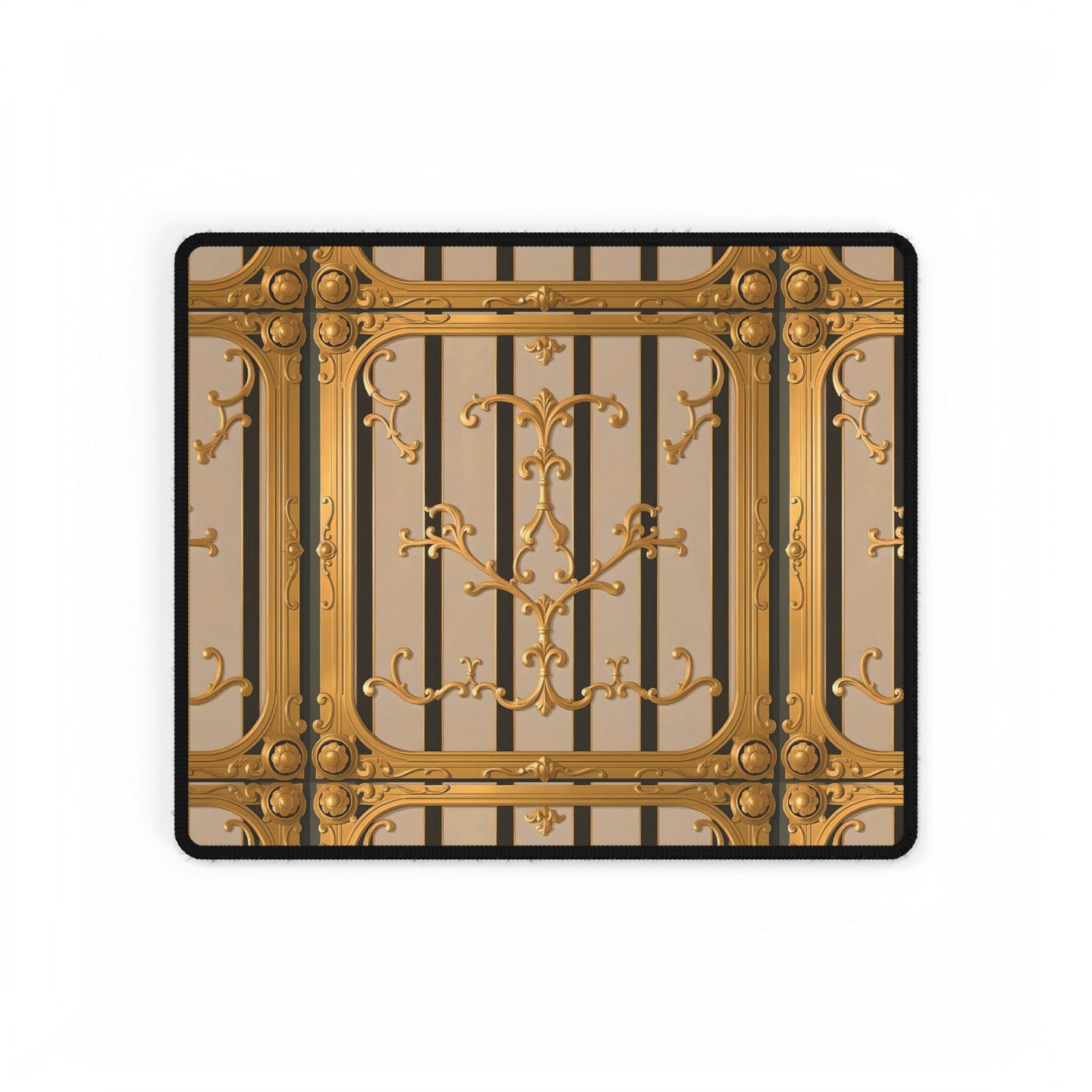 Desk Mats - Beige Striped Gold Rococo