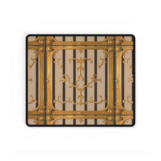 Desk Mats - Beige Striped Gold Rococo