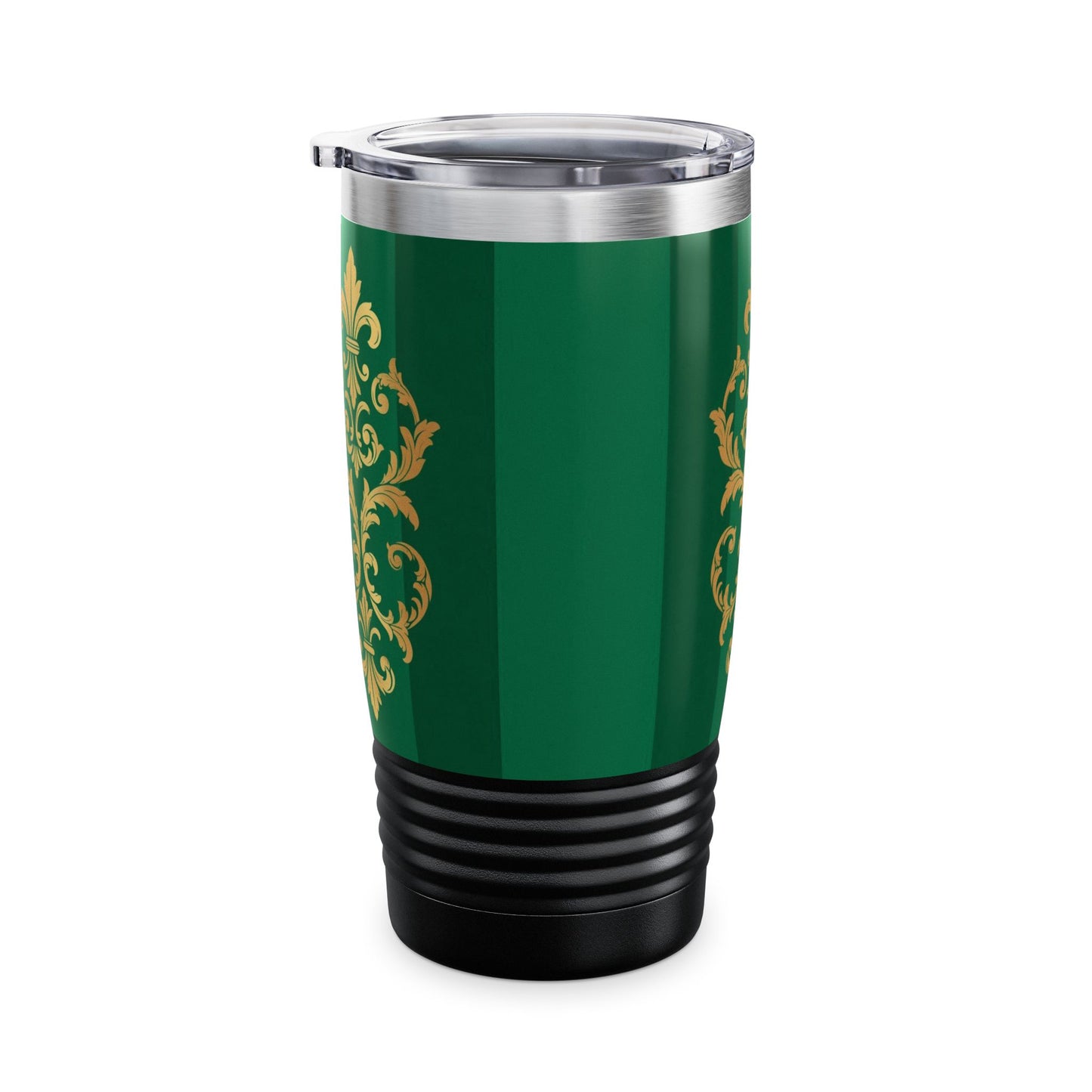 Green Striped Gold Baroque 20oz Tumbler — Elegant Insulated Travel Cup