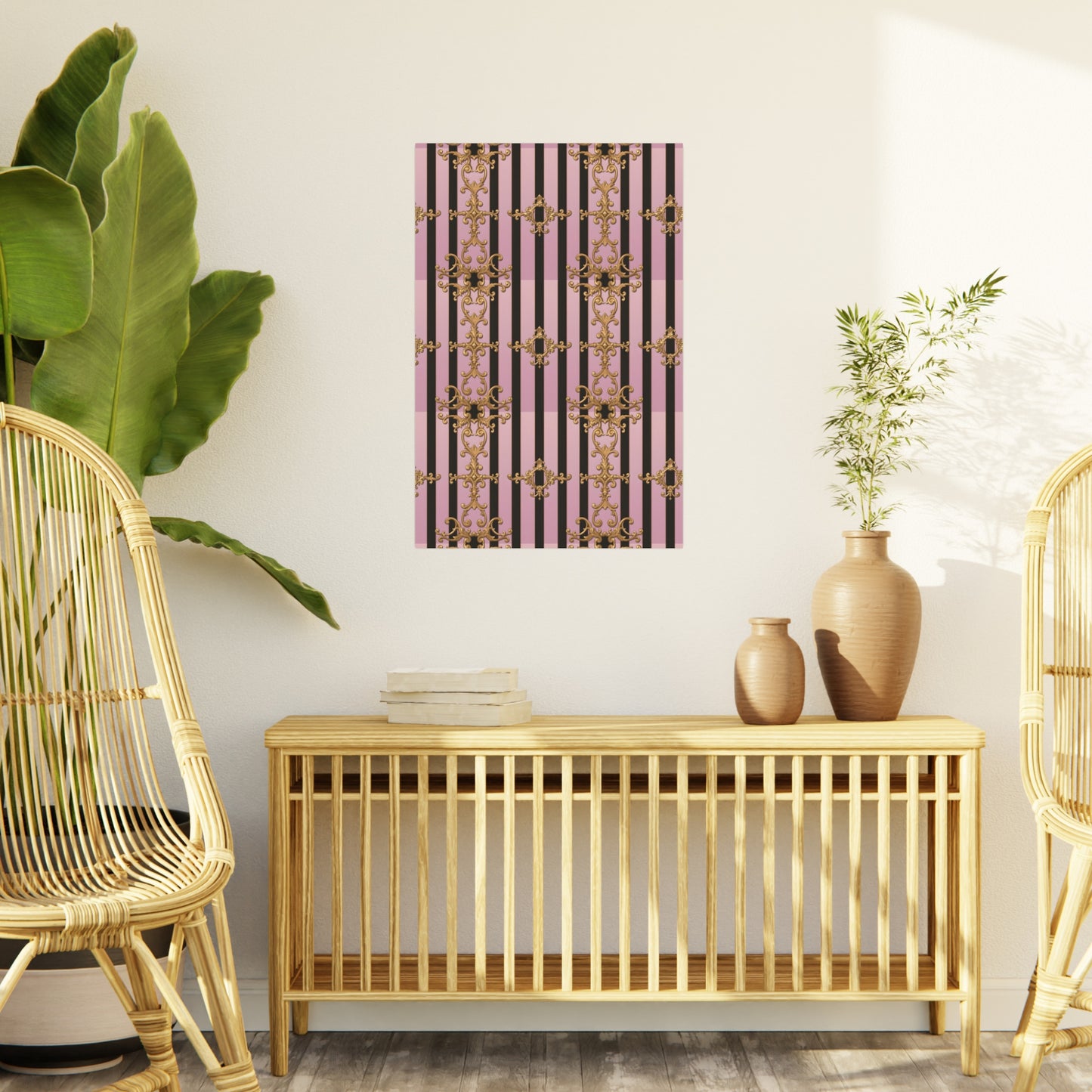Elegant Decorative Foam Board | Wall Art, Home Decor, Office Accent, Gift Idea, Event Decoration - Lavender Ombre Striped Gold Baroque