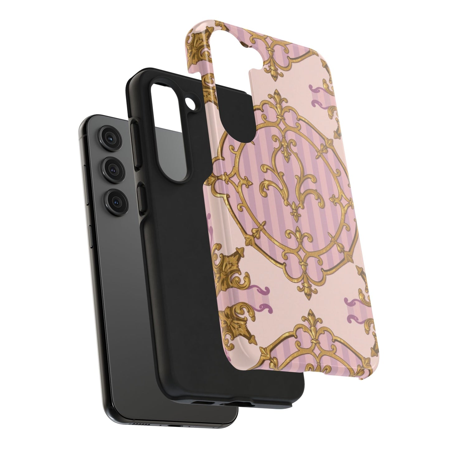 Elegant Vintage Phone Case, Tough Phone Case, Lavender & Alabaster Striped Gold Baroque Phone Cover, Stylish Phone Protector, Gift for Her