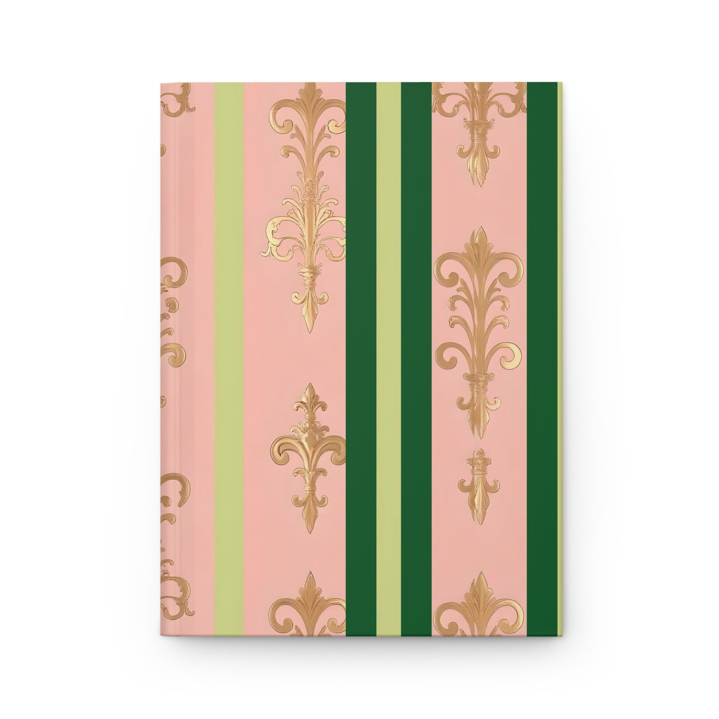 Elegant Floral Hardcover Journal - Stylish Writing Notebook - Lime Green & Pink Striped Damask
