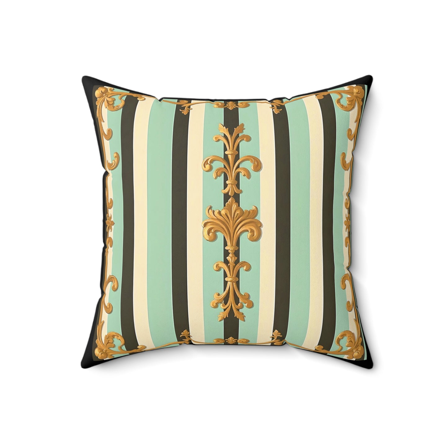 Elegant Striped Decorative Pillow, Home Decor Accent, Living Room Cushion, Pillows for Sofa, Stylish Throw Pillow - Black & Matte Mint Striped Rococo
