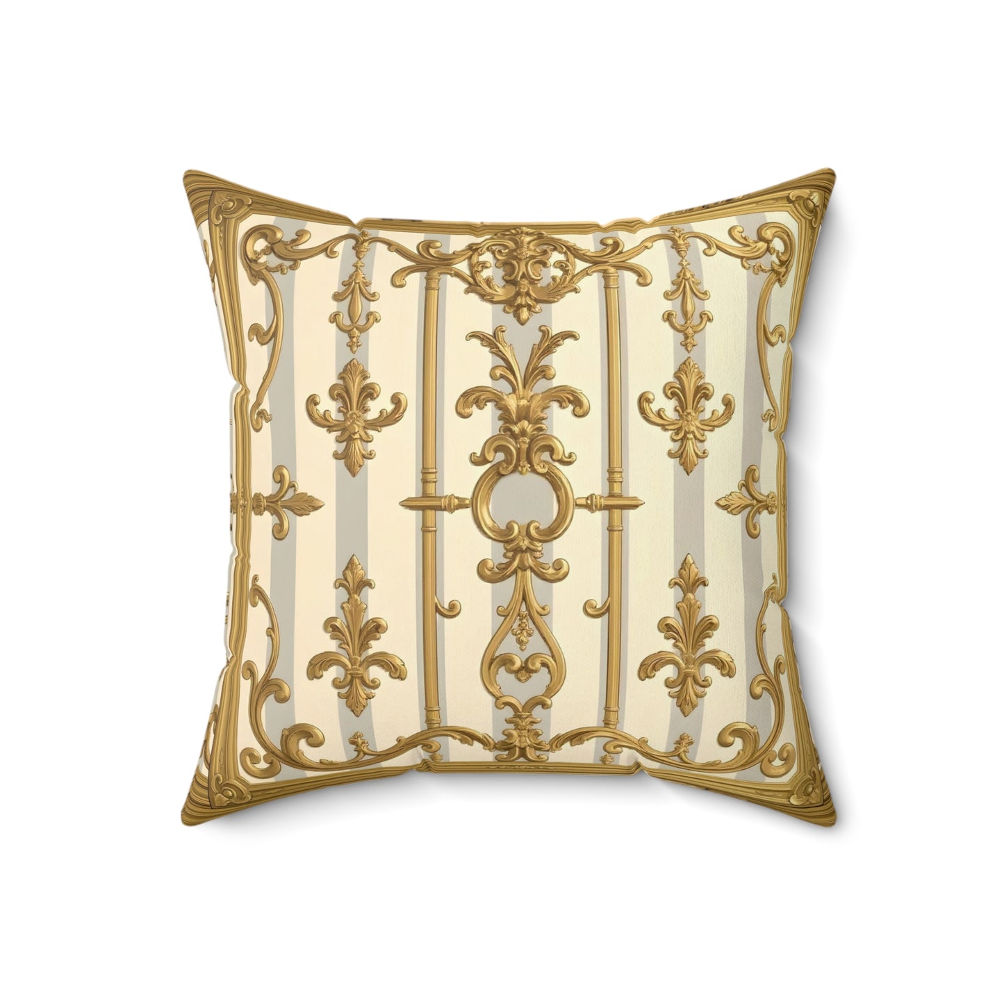 Elegant Gold Pattern Pillow, Luxury Home Decor, Throw Pillow, Couch Cushion, Perfect Gift, Wedding Decor - Matte Gray & Cream Striped Gold Baroque