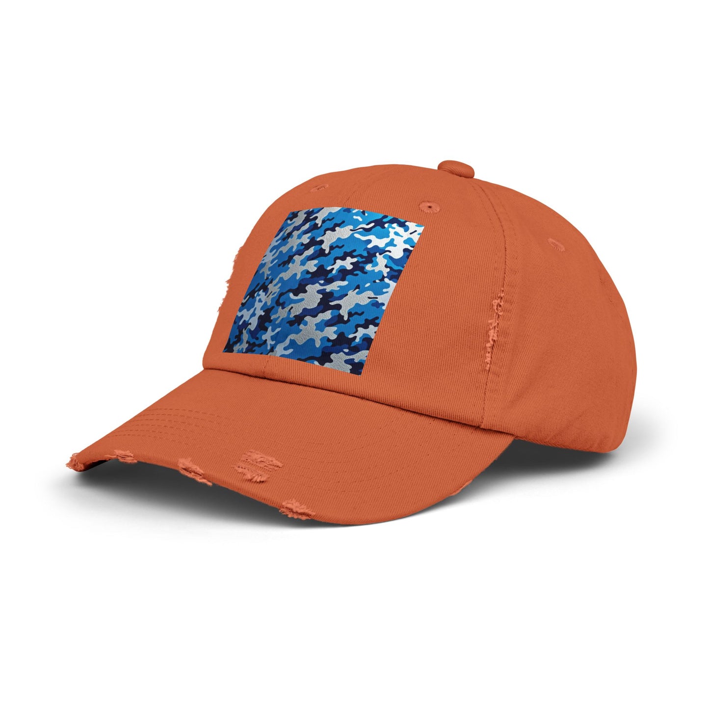 Stylish Unisex Distressed Cap, Casual Summer Hat, Trendy Gift for Him/Her, Comfortable Everyday Accessory - Blue Camo